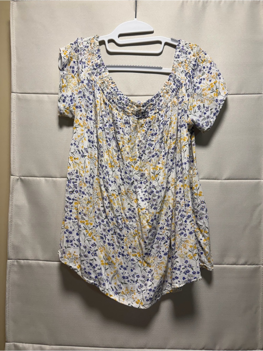 Old Navy Floral Smocked Peasant Blouse XL Purple Yellow Cottagecore